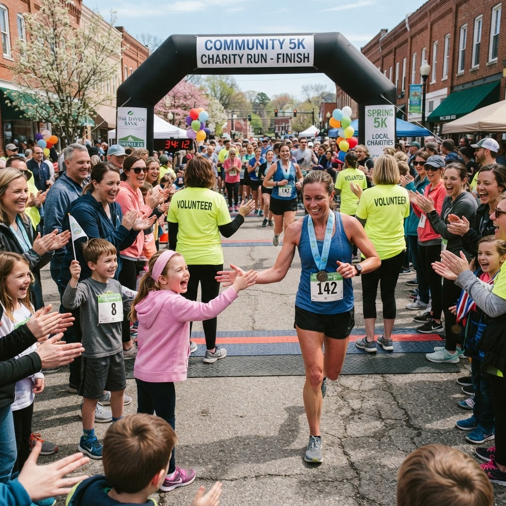 Families cheering runners at the finish line