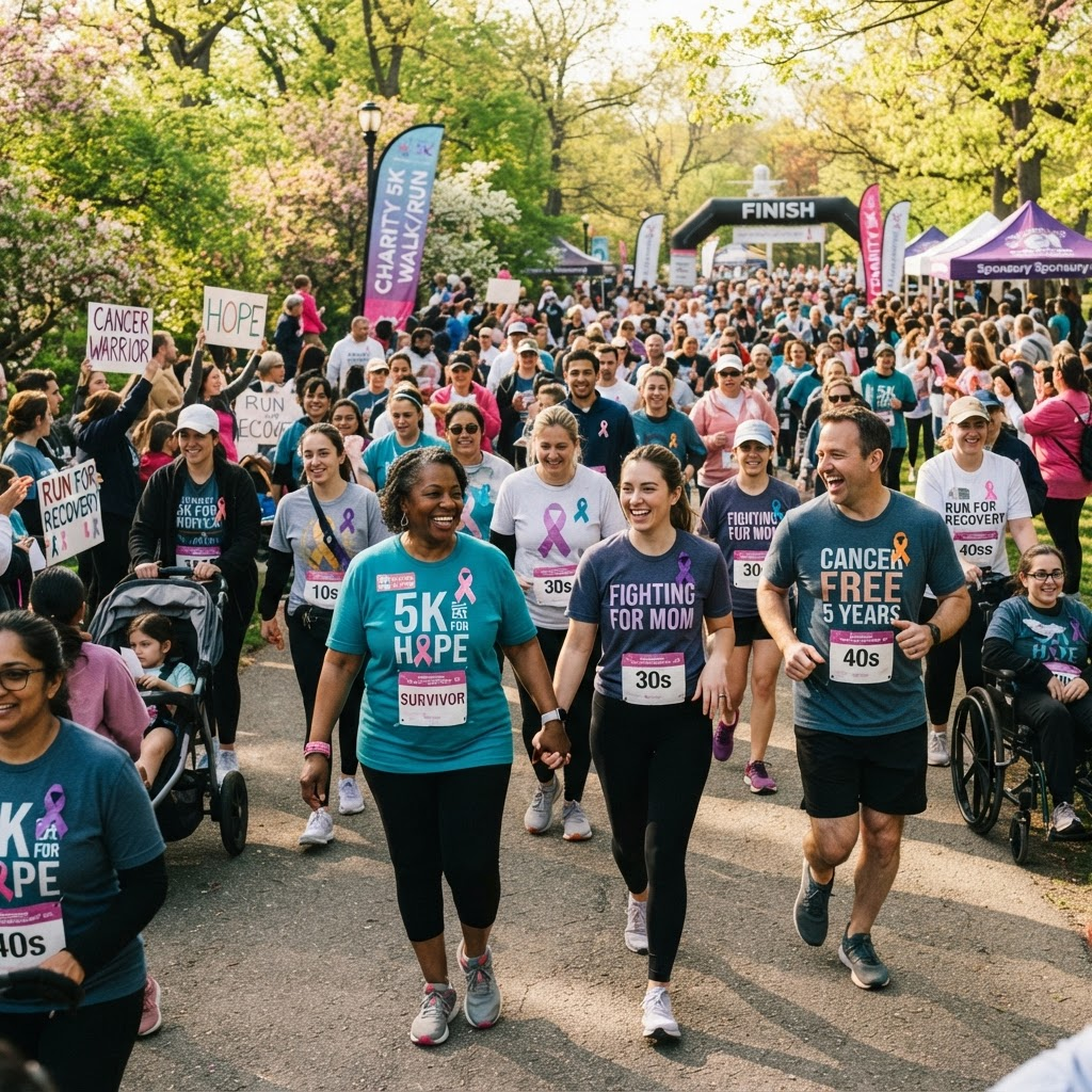 Participants at the Be Kind 5K supporting the cancer community