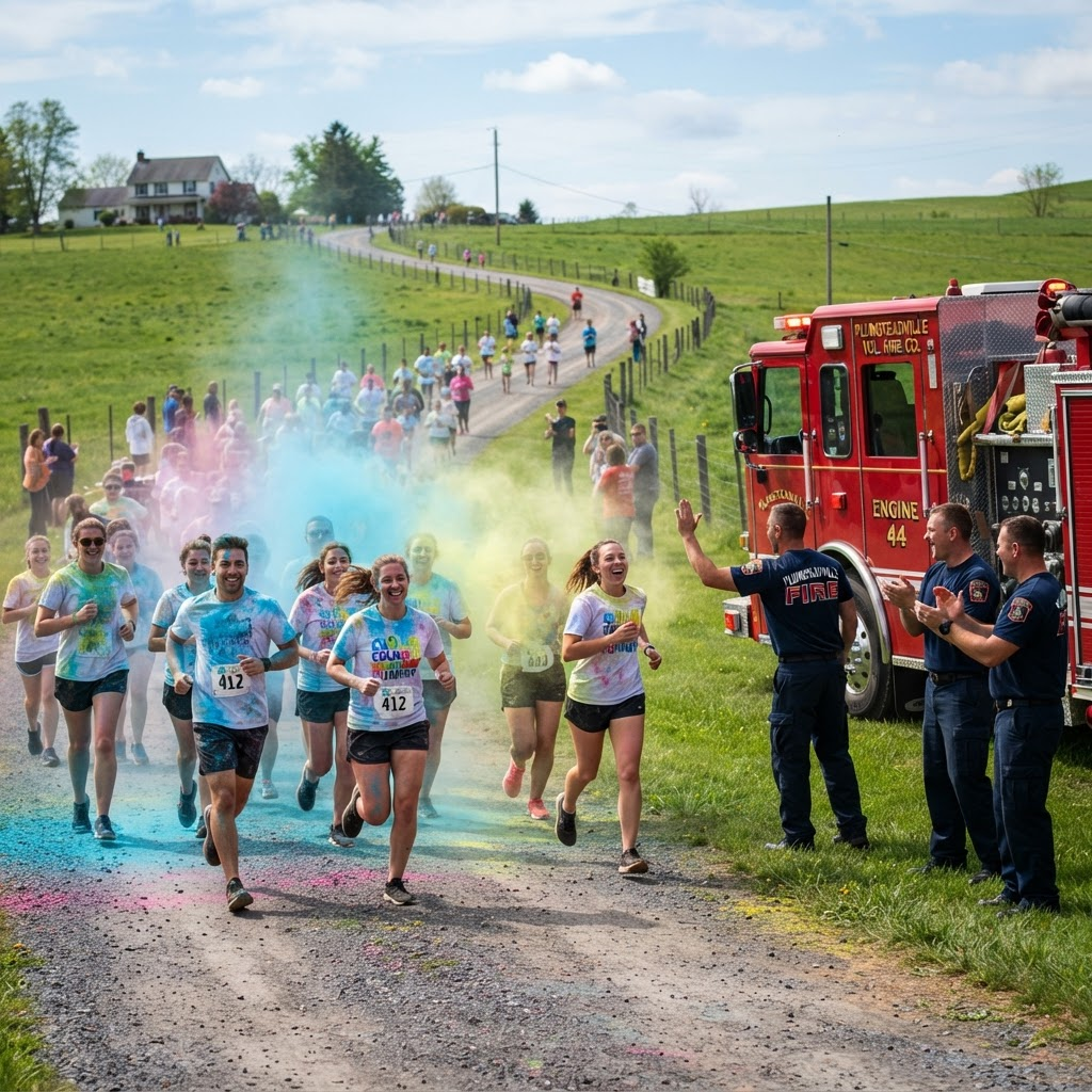 Runners and a fire truck at the Blaze of Glory 5K