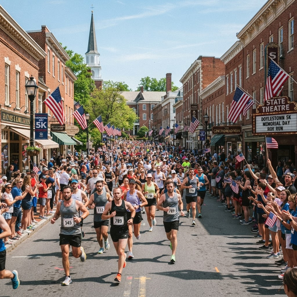 Runners racing through historic downtown Doylestown